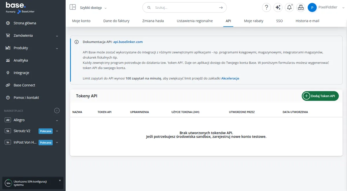 API tab in Base.com account settings