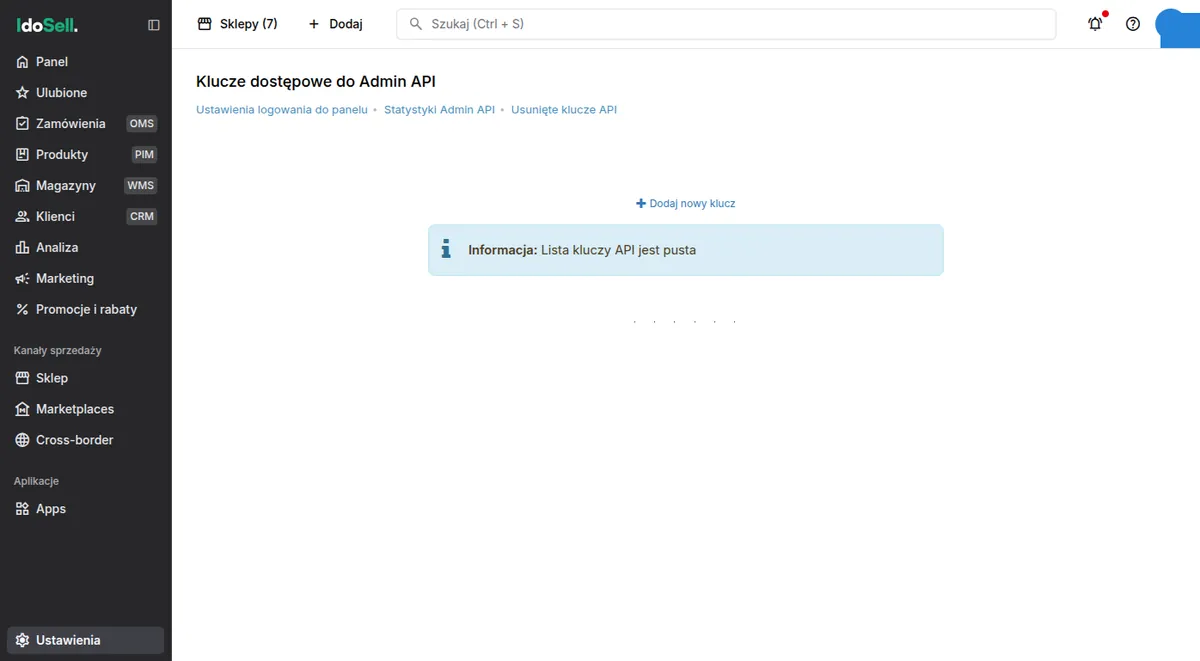 Admin API access keys list in IdoSell